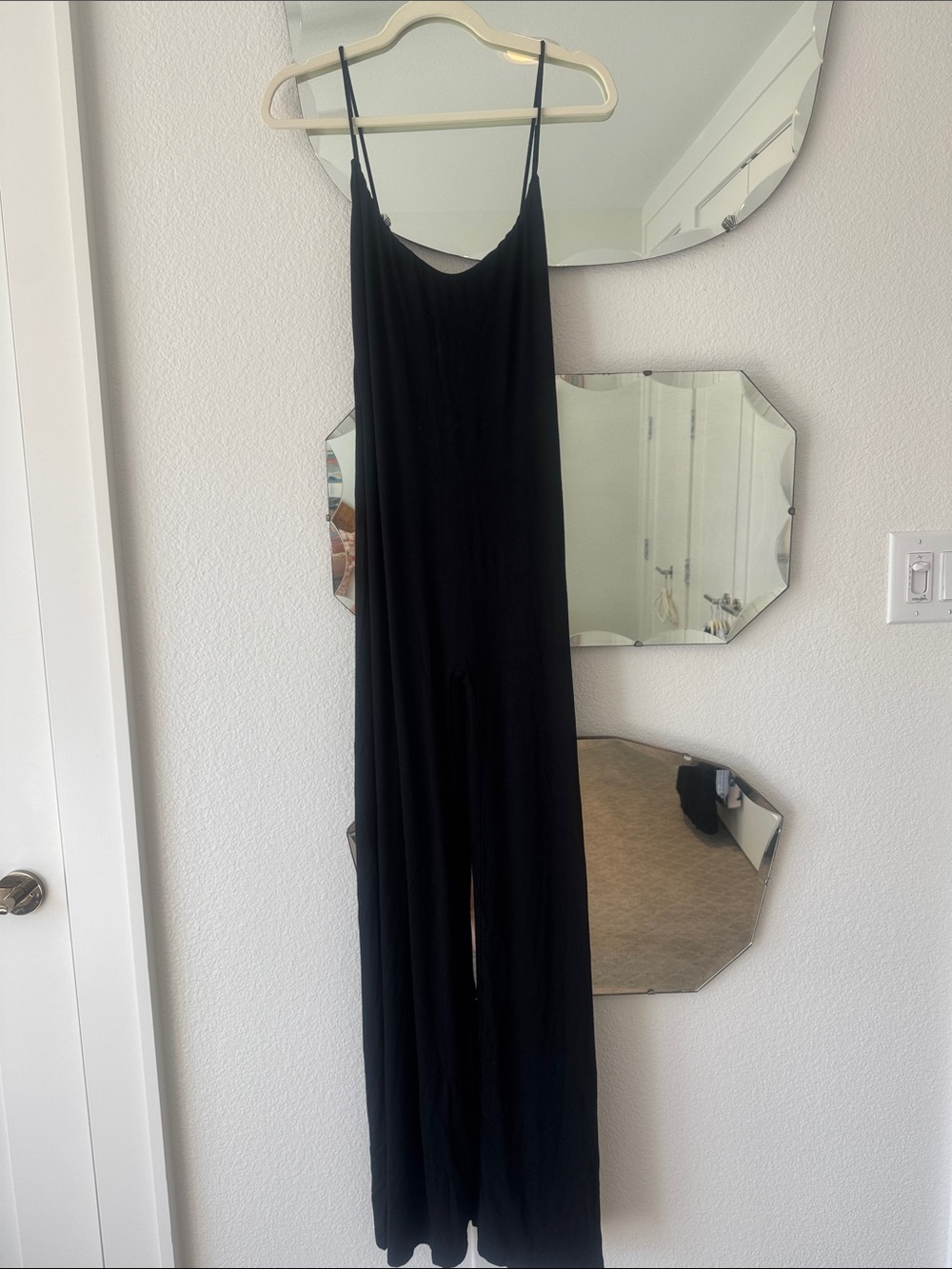 naked wardrobe Black Spaghetti-Strap Wide-Leg Jumpsuit